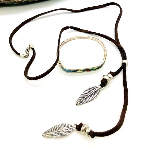 Vintage Southwestern Feather Lariat & Abalone Inlay Bracelet - Picture 10 of 12